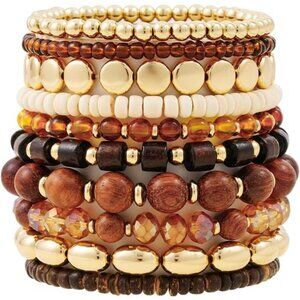 Surfer Heishi Clay Bead Bracelets for Women Bohemian Stackable Gold BrnMultiB